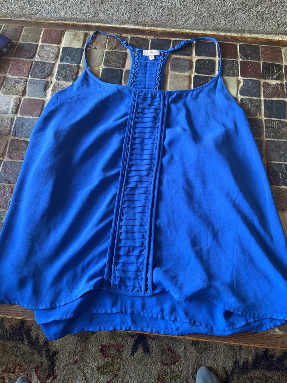 Pixley Royal Blue Ruffle-Front Racerback Tank